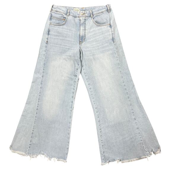 Pilcro Wide Leg Flare Jeans Sz 27P High Rise Light Denim Raw Hem Anthropologie - Picture 1 of 11